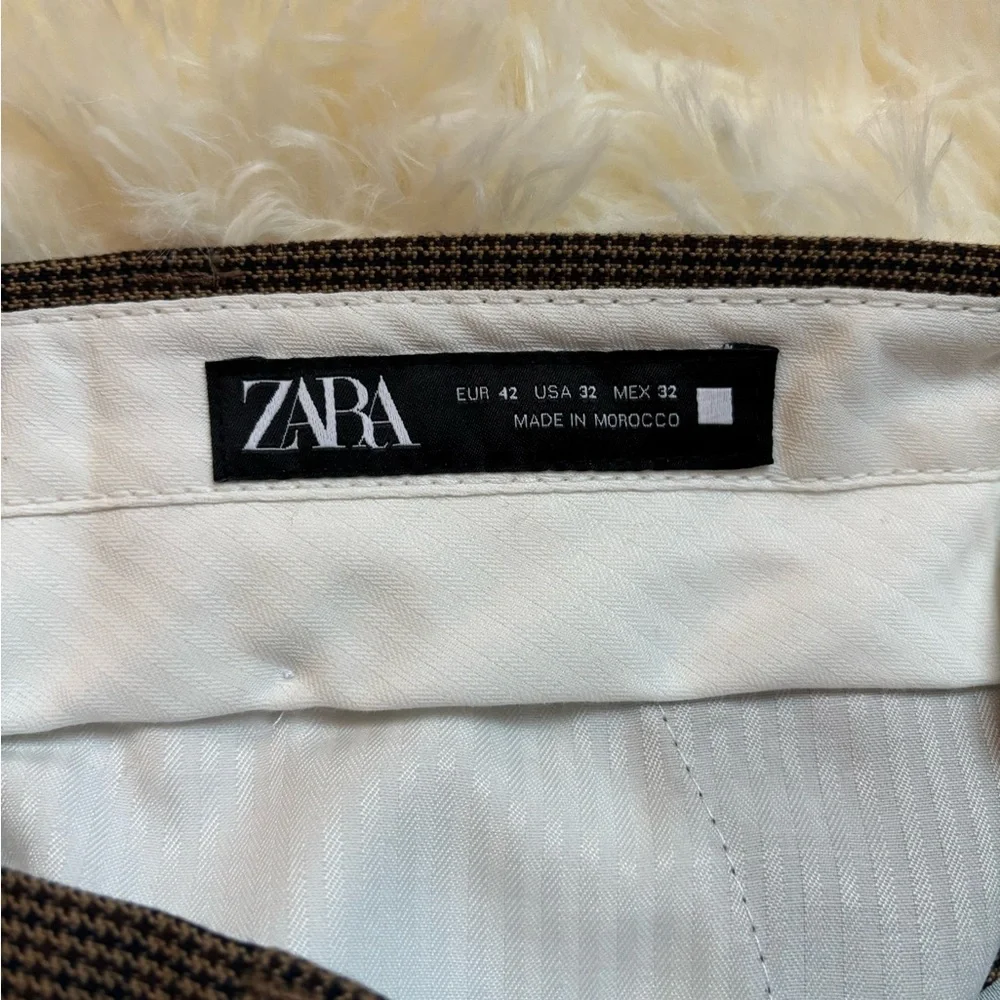 Zara Brown Houndstooth Slim Trousers Size 32 NWT Dress Pants - Picture 4 of 4